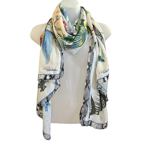 Roberto Cavalli Tropical Floral Bird Butterfly Nature Modal Long Scarf Shawl - Picture 1 of 12